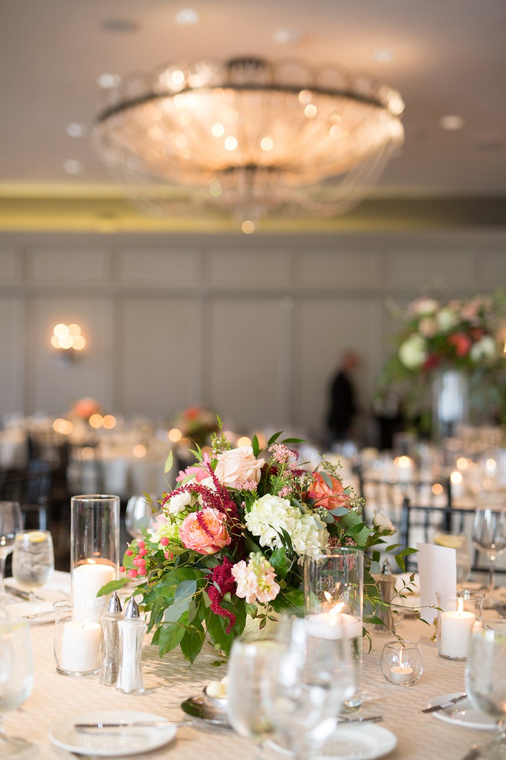 Neutrals, Pink, Coral, Burgundy reception centerpieces and decor - flowers