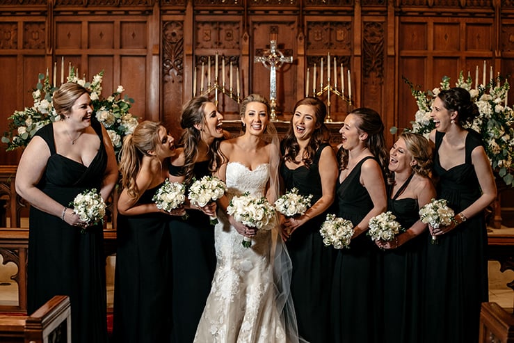 Houston Wedding, bridal party, bridesmaids, bride, church