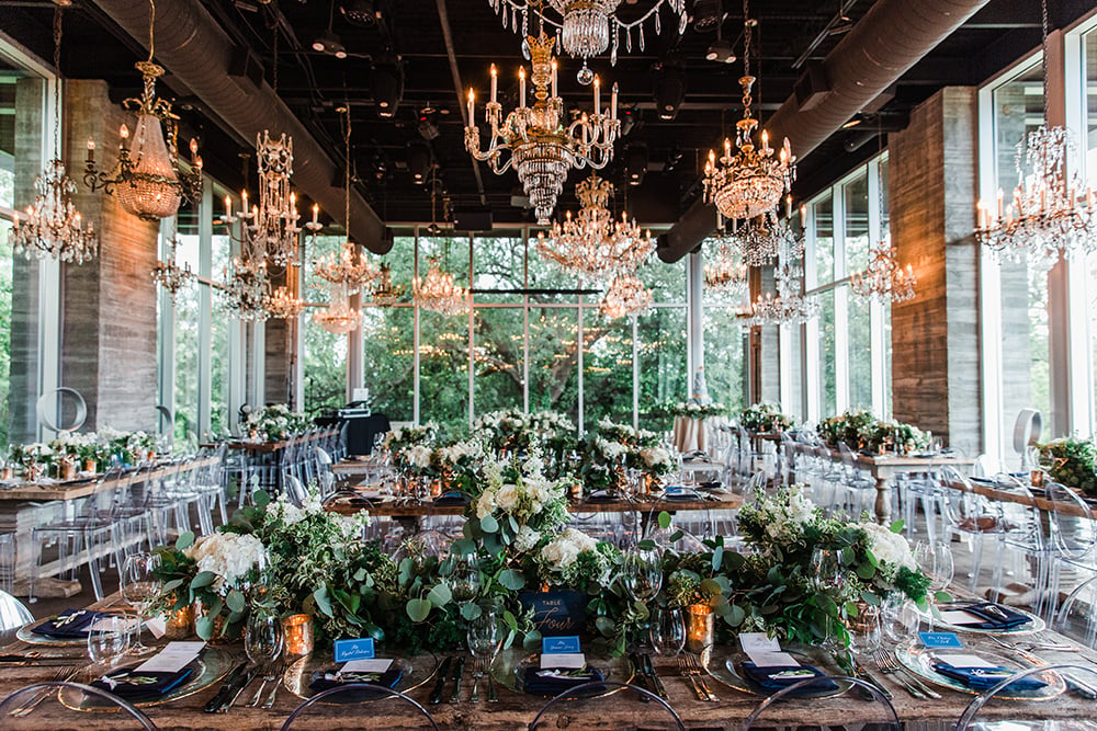 wedding reception decor - greenery - white florals