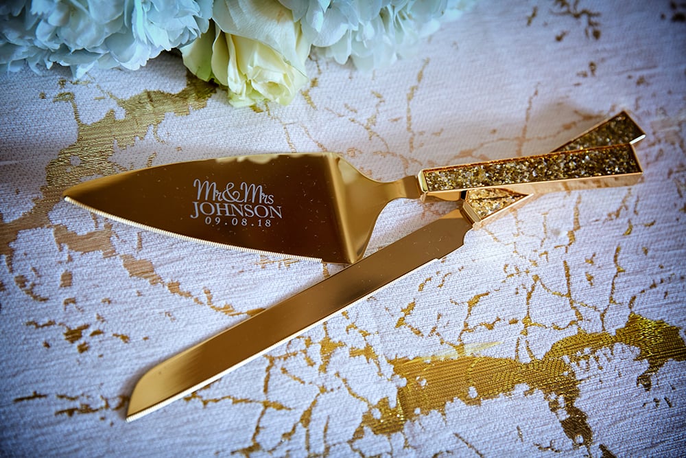 custom cake cutting utensils for wedding reception with last name