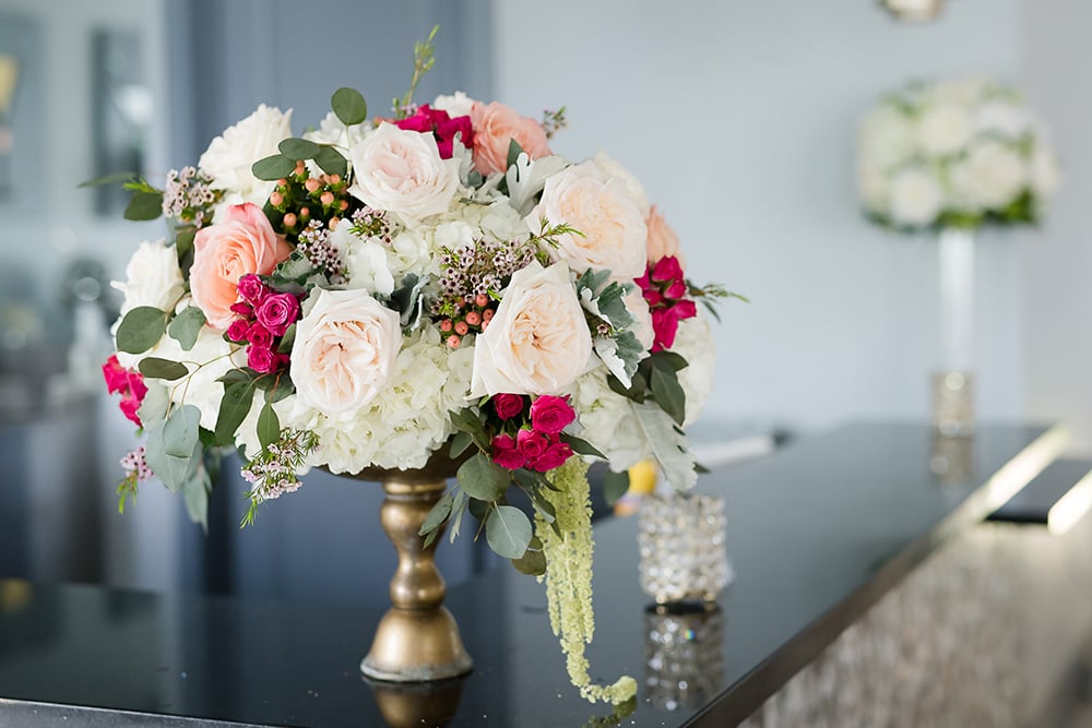 blush and pink flowers for wedding reception