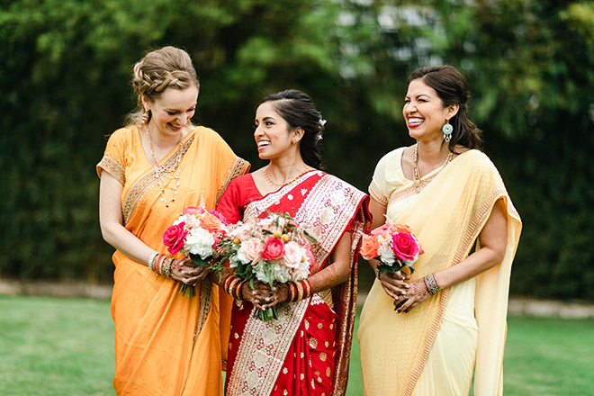 colorful, multicultural, wedding, sari, bride, bridesmaids, wedding photography