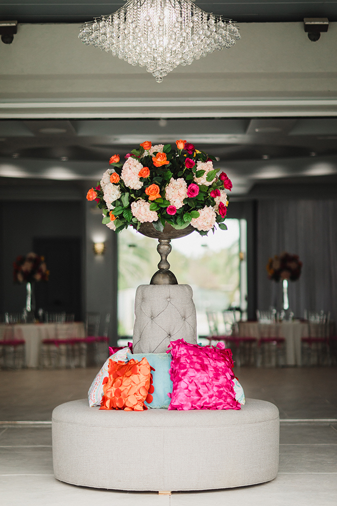 ballroom reception, wedding venue, waters edge, chic, lounge furniture, vibrant, florals, dream bouquet, wedding planner, a day to remember 