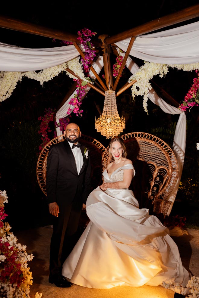 For their Indian-fusion wedding in Mexico the bride and groom change for their traditional wedding reception. 
