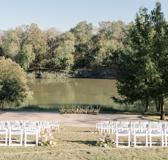 An intimate ceremony setup in front of the Colorado river at Hyatt Regency Lost Pines Resort & Spa. 