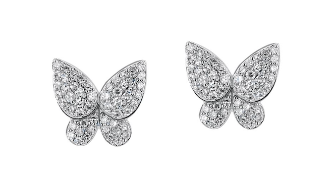 Studded diamond earrings in the shape of a butterfly are available at Zadok Jewelers.