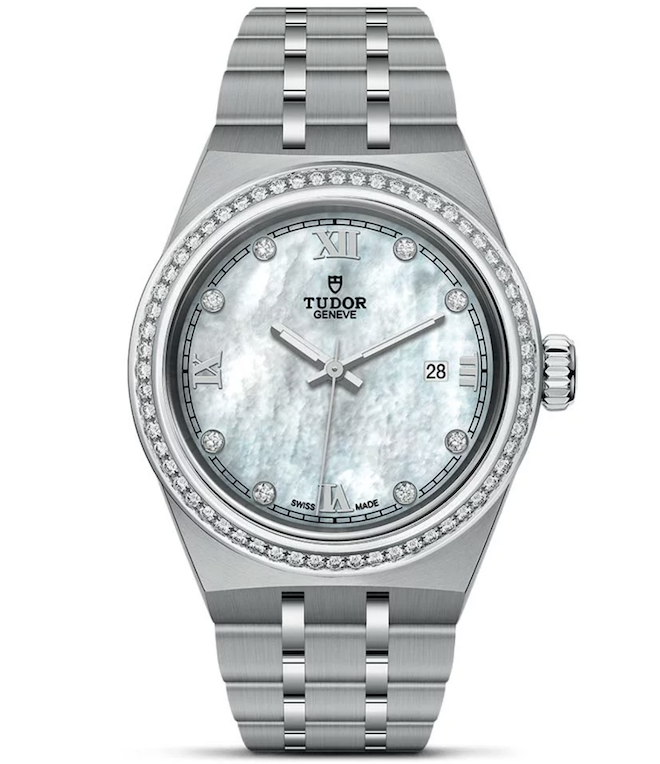 A leading watch brands for the bride is the Tudor Royal Mother of Pearl with Diamond Bezel Watch.