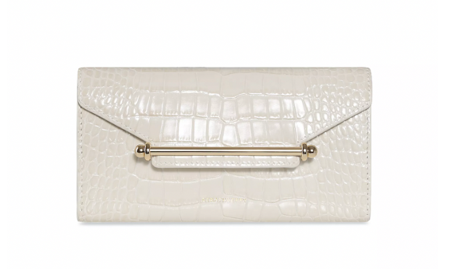 White leather crocodile wallet wristlet. 