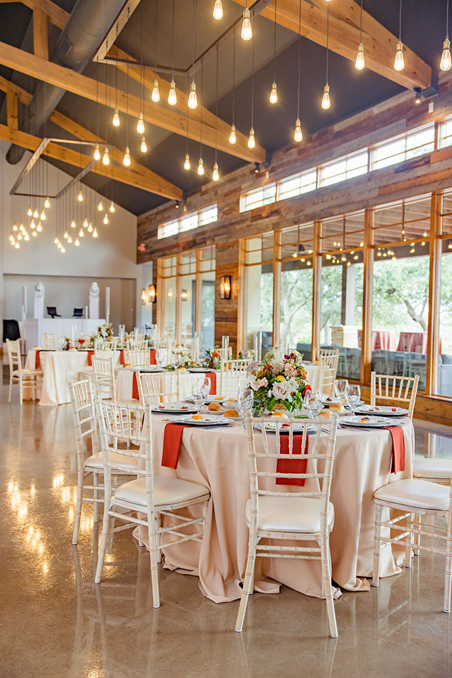 The bride and groom host an autumn-inspired wedding in Dripping Springs, Texas.