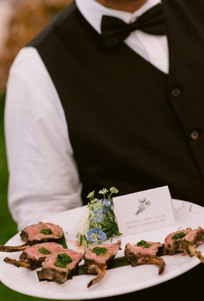 Café Natalie Catering serves petite lamb chops with chimichurri sauce. 