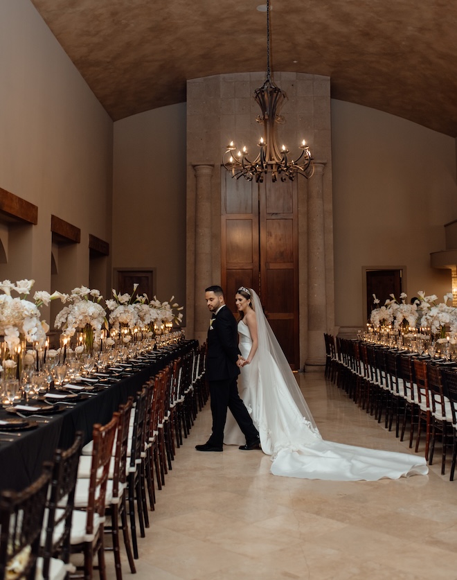 The bride and groom wed with a black and white wedding reception at The Bell Tower on 34th.