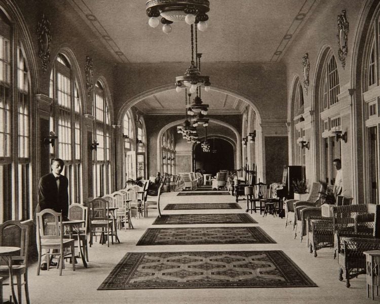 Historic photos of the Grand Galvez, a haunted hotel in Galveston. 