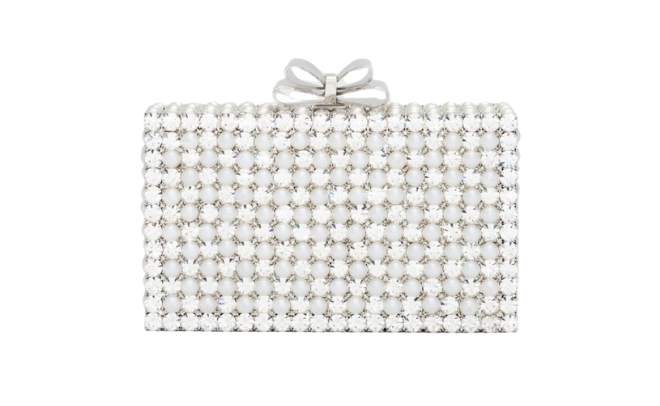 A pearl embellished clutch bag from Mach & Mach is available at Neiman Marcus.