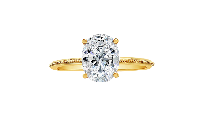 An oval solitare milgrain band engagement ring from Zadok Jewelers. 