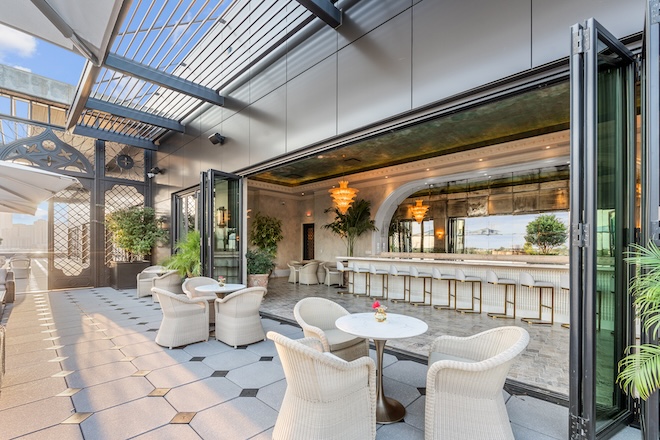 The rooftop indoor/outdoor bar at Le Tesserae, Aperitivo. 