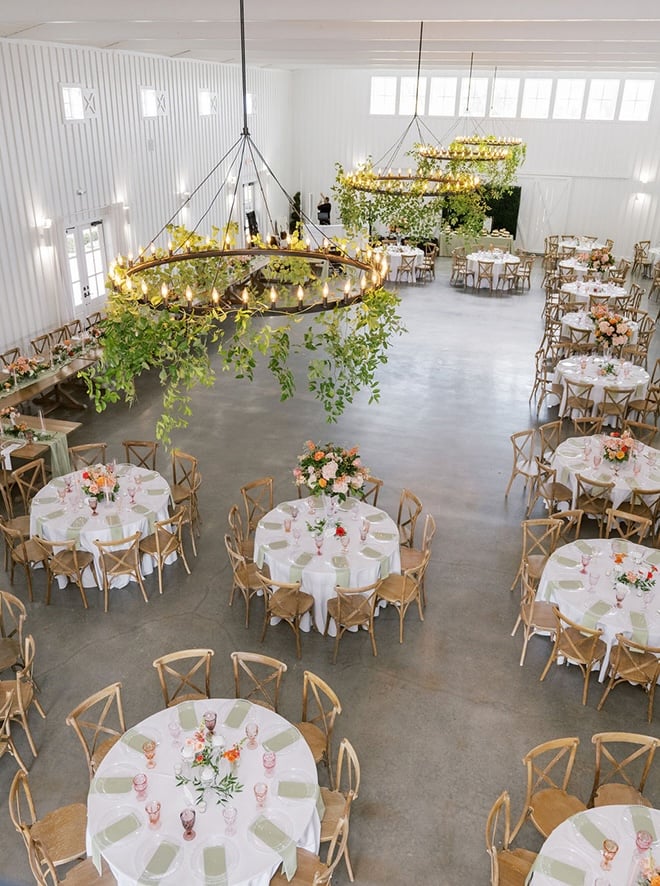 Pink, orange and peach decorate the reception. 