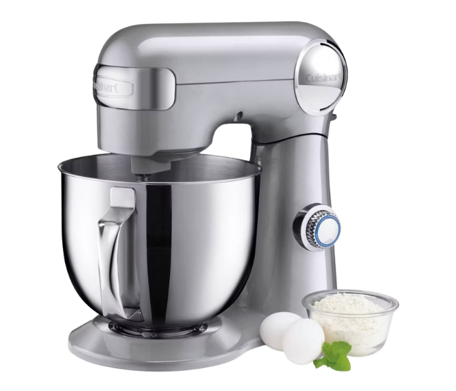 A stainless steel Cuisinart mixer. 