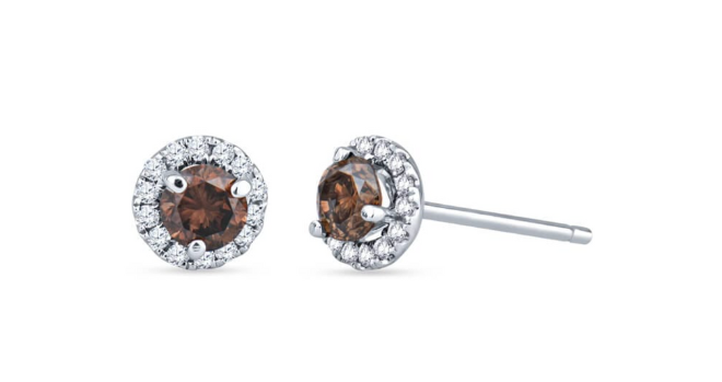 Chocolate diamond halo stud earrings  are available at Shaftel Diamonds.