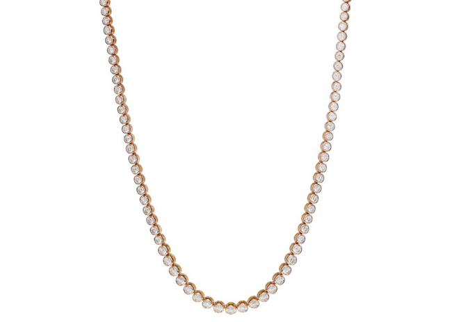 Tennis bezel diamond necklace available at Zadok Jewelers.