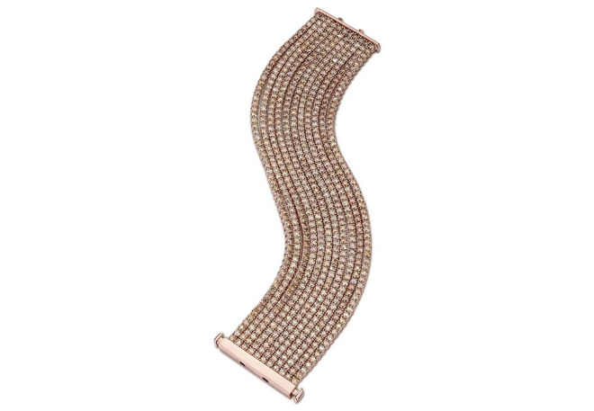 An eleven row tennis champagne diamond bracelet available at Zadok Jewelers.