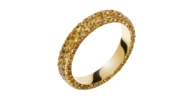 A yellow sapphire eternity ring available at Zadok Jewelers.