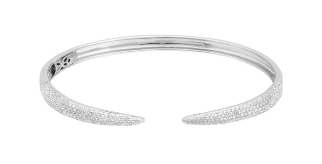 A white gold open claw diamond bangle available at Shaftel Diamonds.