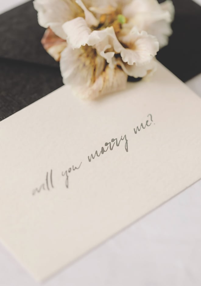 An envelope that says "Will you marry me?"