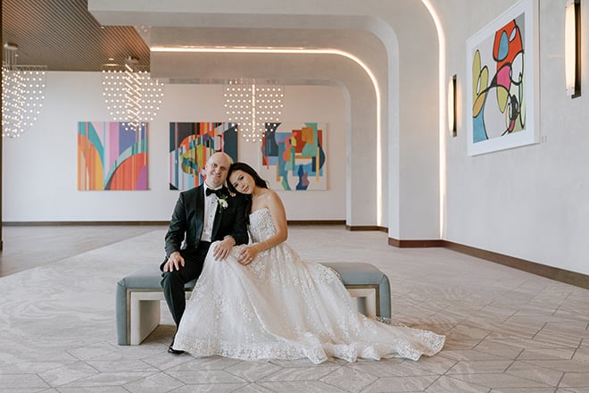 The bride and groom take couple portraits at the Thompson Houston, by Hyatt.