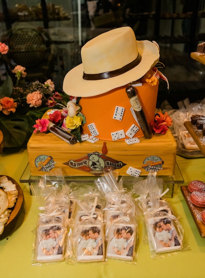 A cuban-themed cake and cookies with our magazine cover printed on them. 